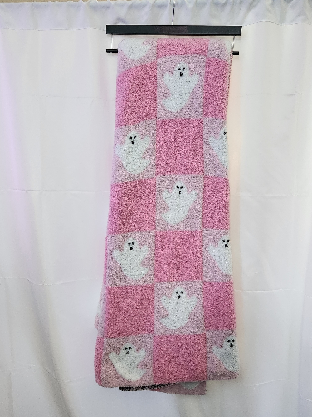 cupcakes & cashmere Extra Soft Pink and White Ghost Check Throw Blanket